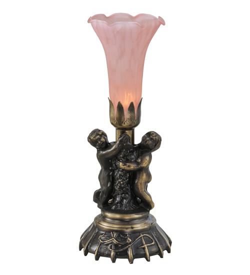 13" High Pink Tiffany Pond Lily Twin Cherub Accent Lamp