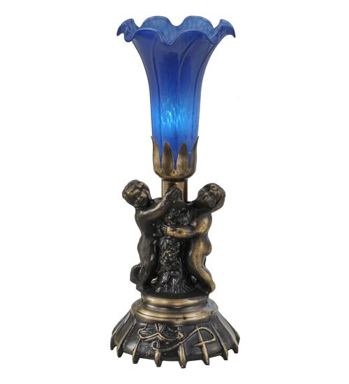 13" High Blue Tiffany Pond Lily Twin Cherub Accent Lamp