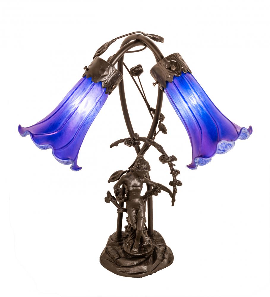 17" High Blue Tiffany Pond Lily 2 Light Trellis Girl Accent Lamp