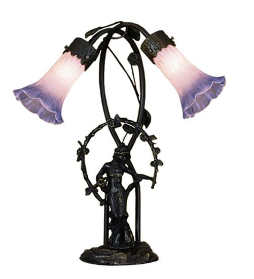 17" High Pink Pond Lily 2 Light Trellis Girl Accent Lamp