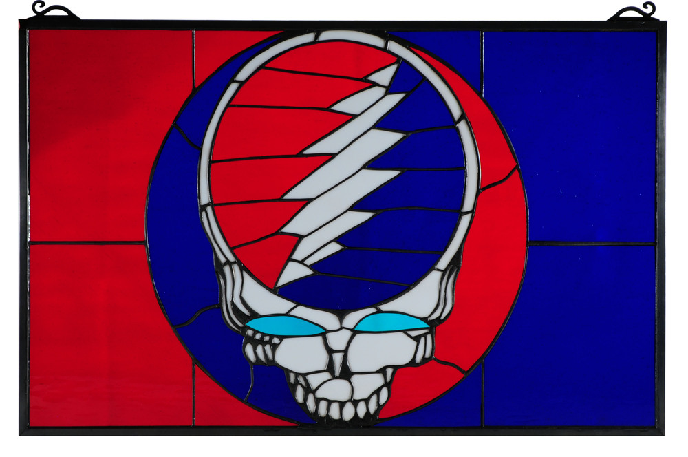 28" Wide X 18" High Greatful Dead Stained Glass Window