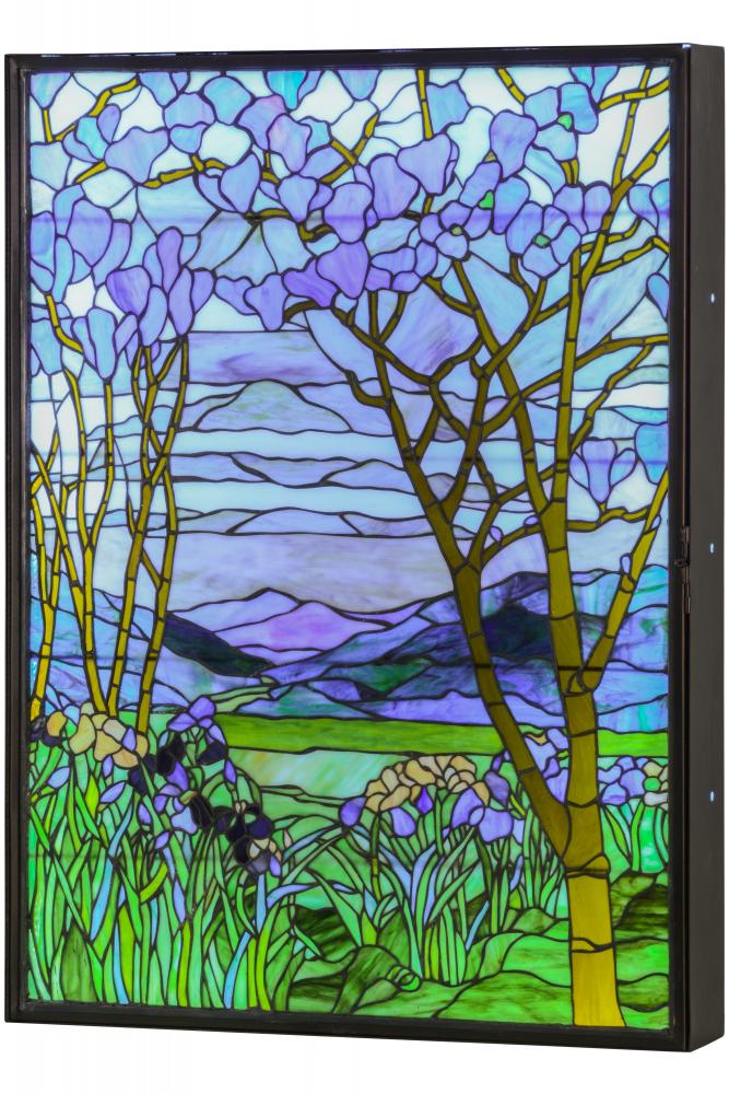 30"W Tiffany Magnolia & Iris Stained Glass Lighted Window