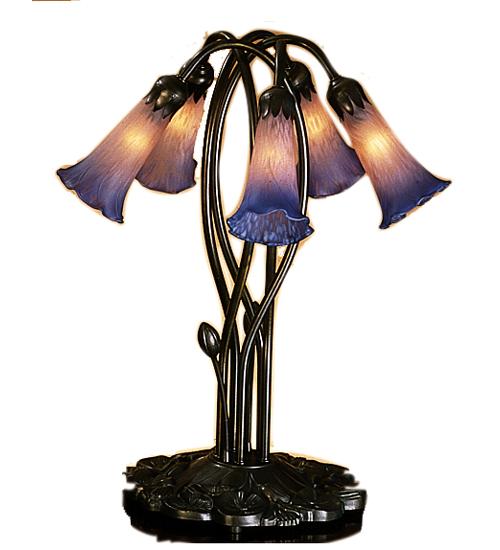 17" High Pink/Blue Pond Lily 5 Light Accent Lamp