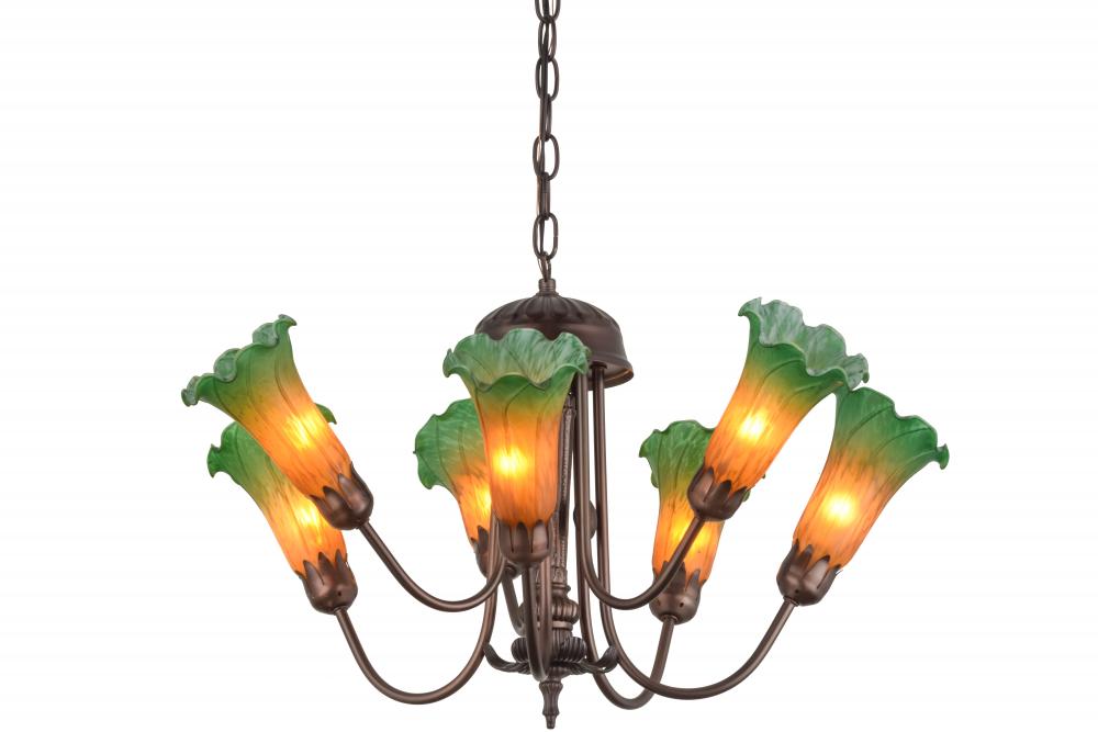 24" Wide Amber/Green Tiffany Pond Lily 7 LT Chandelier