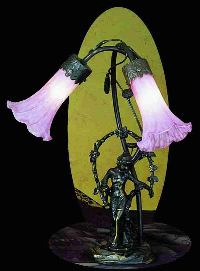 17" High Pink Tiffany Pond Lily 2 Light Trellis Girl Accent Lamp