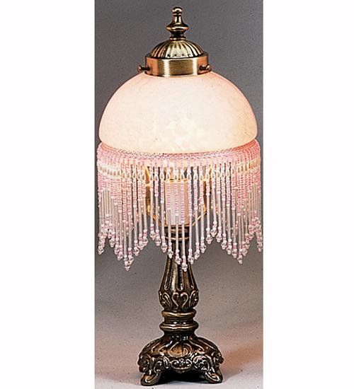 8"H Victorian Glass Globe Pink Fringed Mini Lamp