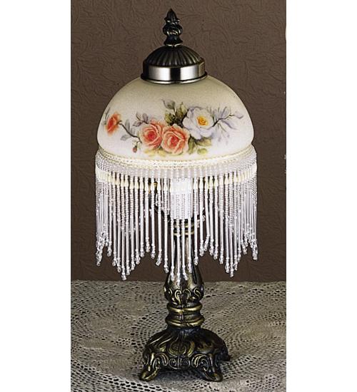 13" High Roussillon Rose Bouquet Fringed Mini Lamp