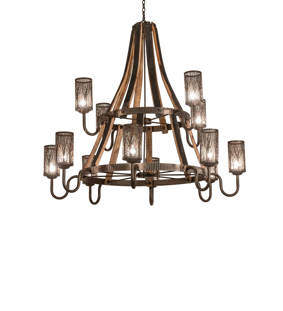 60" Wide Barrel Stave Winter Maple 12 Light Two Tier Chandelier