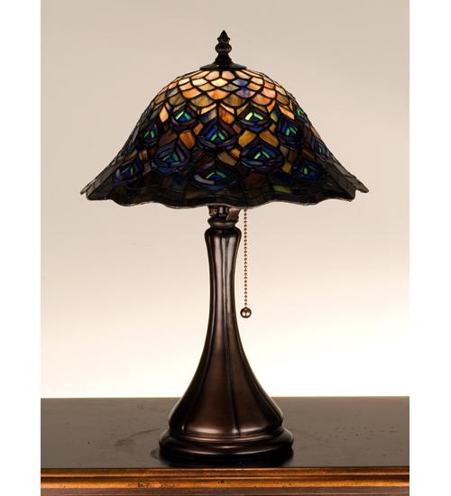 18"H Tiffany Peacock Feather Accent Lamp