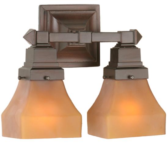 13"W Bungalow Frosted Amber 2 LT Wall Sconce