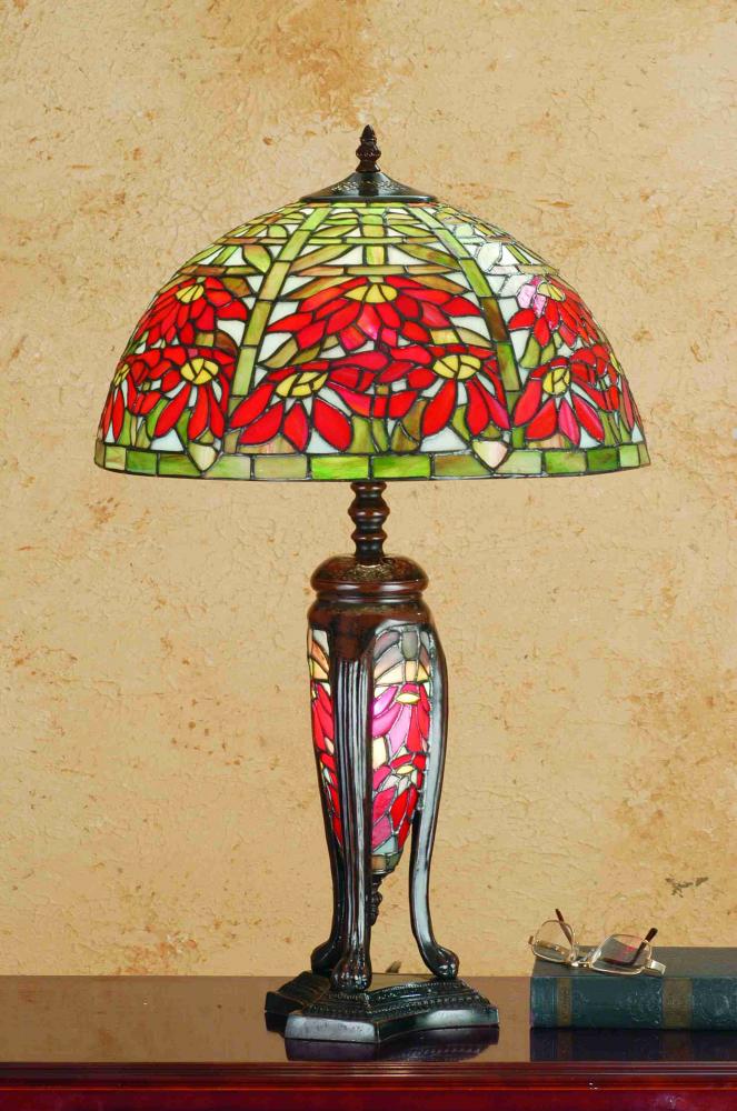 25" High Tiffany Poinsettia W/Lighted Base Table Lamp