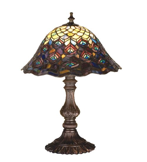 16.5"H Tiffany Peacock Feather Accent Lamp