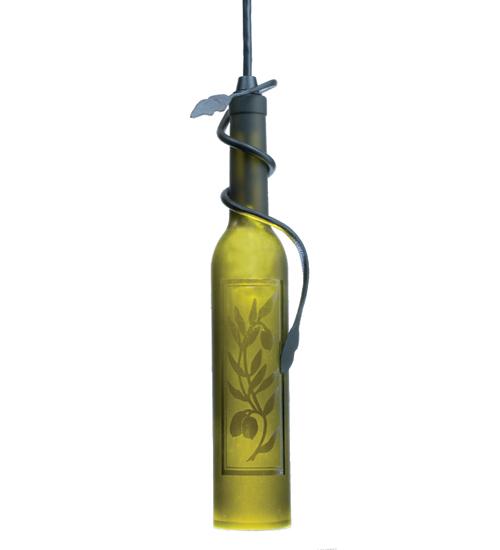 2" Wide Tuscan Vineyard Etched Olive Branch Wine Bottle Mini Pendant