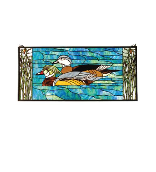 35"W X 16"H Wood Ducks Stained Glass Window