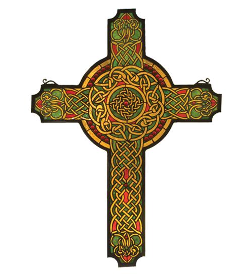 25"W X 34"H Jeweled Celtic Cross Stained Glass Window