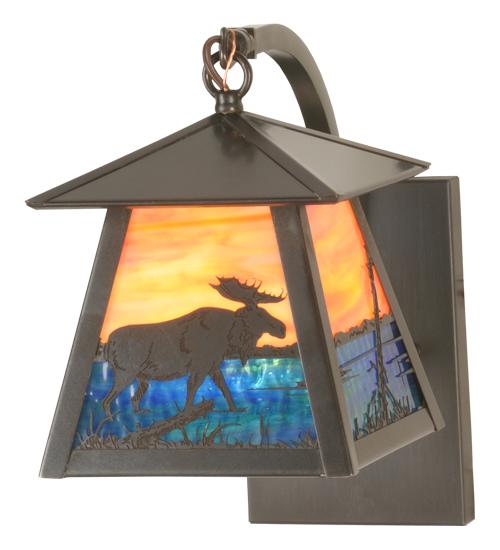 6" Wide Stillwater Moose at Lake Curved Arm Wall Sconce