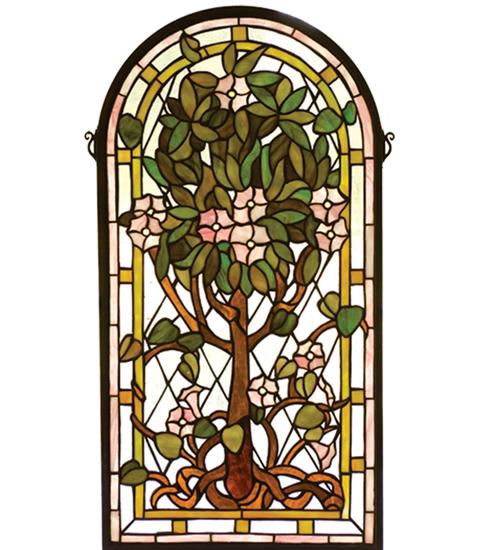 15"W X 29"H Arched Tree of Life Stained Glass Window
