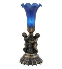 Meyda White 11038 - 13" High Blue Tiffany Pond Lily Twin Cherub Accent Lamp