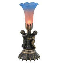 Meyda White 11098 - 13" High Pink/Blue Tiffany Pond Lily Twin Cherub Accent Lamp