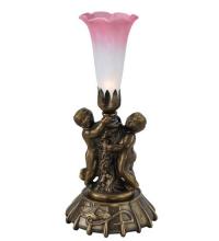 Meyda White 12608 - 12" High Pink/White Pond Lily Twin Cherub Mini Lamp