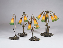 Meyda White 13595 - 16" High Amber/Green Pond Lily 3 LT Accent Lamp