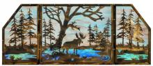 Meyda White 147850 - 72"W X 30"H Moose at Lake 3 Panel Stained Glass Window