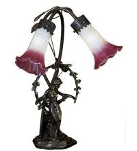 Meyda White 16697 - 17" High Pink/White Tiffany Pond Lily 2 Light Trellis Girl Accent Lamp