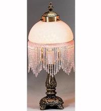 Meyda White 17897 - 8"H Victorian Glass Globe Pink Fringed Mini Lamp