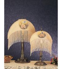 Meyda White 18916 - 11"H Reverse Painted Roses Fabric with Fringe Accent Lamp