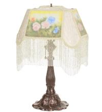 Meyda White 20286 - 24" High Reverse Painted Roses Fabric with Fringe Accent Lamp