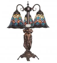 Meyda White 245482 - 23" High Tiffany Peacock Feather 3 Light Table Lamp