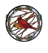 Meyda White 65289 - 15"W X 15"H Cardinals & Holly Stained Glass Window