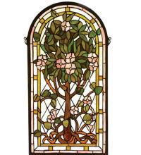 Meyda White 99049 - 15"W X 29"H Arched Tree of Life Stained Glass Window